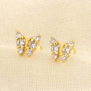 Exquisite gold-plated butterfly stud earrings with sparkling pavé-set zircon crystals