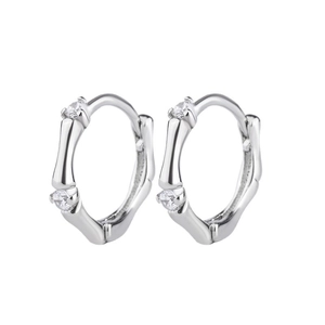Elegant S925 sterling silver bamboo hoop earrings featuring sparkling round zircons