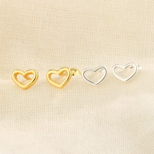 Hollow Heart Stud Earrings Copper Electroplated Screw Back Ball End Minimalist Geometric Jewelry For Women
