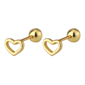 Elegant gold S925 silver heart stud earrings with screw back balls for a minimalist look