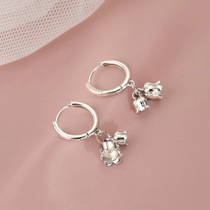 Orecchini A Cerchio Con Pendente Fiore Mughetto Argento Sterling 925 Elegante Gioielli Floreali Per Donne Ragazze