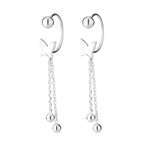 Elegant S925 silver butterfly tassel ear cuffs with minimalist hanging chain beads