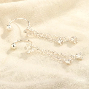 Boucles D'oreilles Pendantes Fleur De Muguet Avec Tige En Argent Sterling 925 Longue Chaîne Bijoux Élégants Pour Femmes