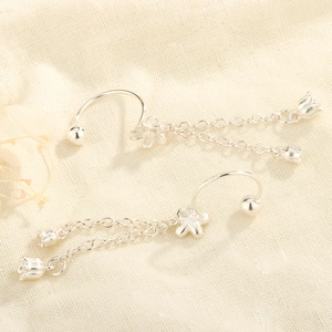 Boucles d'oreilles muguet en argent S925 avec longs glands et fermoir à bille