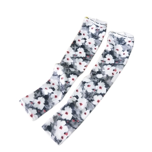 Ink floral sun protection ice silk sleeves with black and white patterns and non-slip bands