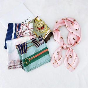 Elegant 70cm silk-like square scarf collection with floral and equestrian prints for women