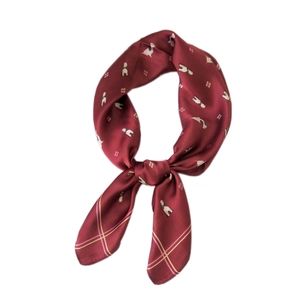 Elegant burgundy silk square scarf with dog patterns and geometric luxury print design