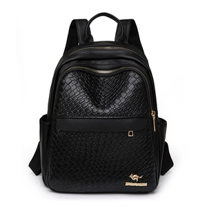 Fashion Women Backpack PU Leather Woven Texture Large Capacity Multi Pocket Waterproof Elegant Daily Travel Handbag Bag