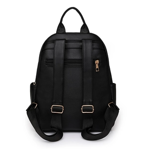 Black pebbled PU leather backpack with gold hardware and anti-theft back pocket