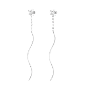 Elegant S925 silver flower tassel wave thread earrings for women with minimalist style