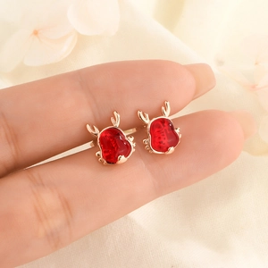 Elegant Red Dragon Stud Earrings Copper Rhinestone Zodiac Year Festive Christmas Reindeer Style For Women