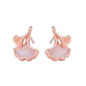 S925 versilberte Ginkgo-Blatt Ohrstecker mit elegantem weißen Muschel-Inlay für Damen