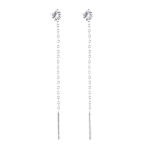 S925 sterling silver long chain threader earrings with sparkling round zircon stones