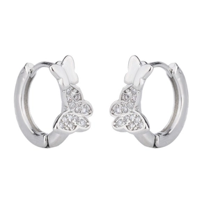 Minimalist silver double-layered butterfly earrings with sparkling cubic zirconia stones