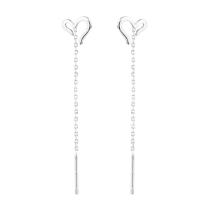 Elegant silver heart threader earrings with minimalist long chain tassels for women