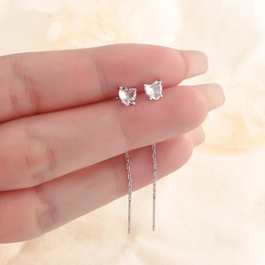 Heart Cubic Zirconia Threader Earrings With 925 Sterling Silver Earring Post Long Chain Tassel Elegant Jewelry For Women
