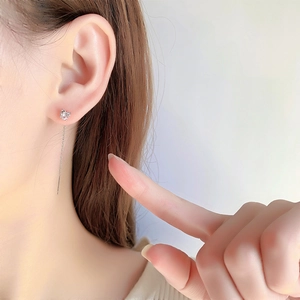 S925 sterling silver tassel drop earrings with zircon studs shown on model