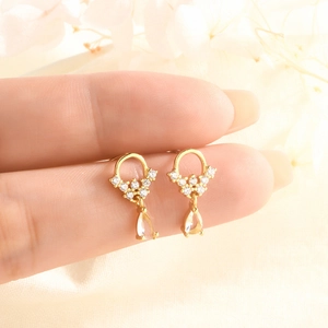 Elegant Teardrop Water Drop Earrings For Women Copper Pear Cut Cubic Zirconia Dangle With Silver Earring Post French Style