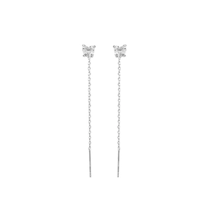 Elegant S925 silver butterfly tassel drop earrings with sparkling zircon stones