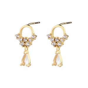 French style gold teardrop earrings featuring sparkling pear-cut zircon pendants