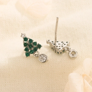 Detailed close-up of S925 sterling silver stamp on green Christmas tree stud earrings