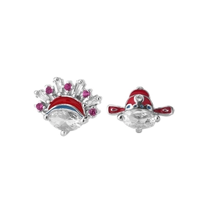 Asymmetric Chinese Peking Opera earrings with phoenix crown and official hat in enamel finish