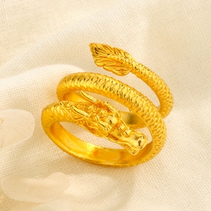 Bague Dragon Enroulée Rétro Cuivre Plaqué Or 18K Ajustable Ouverte Spirale Bijoux Animaux Style Vintage Femme