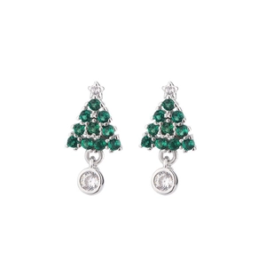 Christmas tree star earrings with green cubic zirconia and sparkling white stone drops