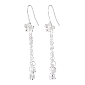Elegant S925 silver lily of the valley earrings with long flower tassels and hooks