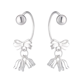 Boucles d'oreilles nœud muguet argentées avec pendentifs floraux en forme de cloche en C