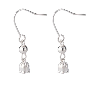 Elegant S925 silver plated lily of the valley drop earrings for women on white background