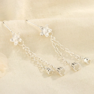 Silver S925 lily of the valley earrings with long tassels and delicate floral design