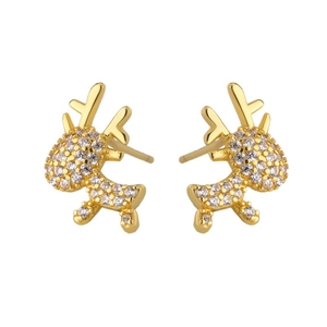 Sparkling reindeer stud earrings in gold plating with white cubic zirconia crystals