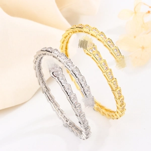 Snake Bone Bangle Bracelet Silver Plated Zirconia Full Rhinestone Open Cuff Trendy Jewelry For Women