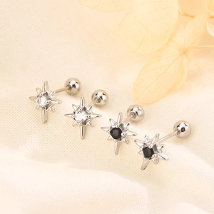 Octagram Star Stud Earrings With 925 Sterling Silver Earring Post Copper Cubic Zirconia Screw Ball Back Minimalist