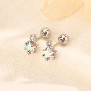 Aurora Gradient Zircon Star Stud Earrings For Women With 925 Sterling Silver Earring Post Pentagram Helix Piercing Jewelry
