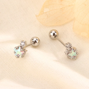 Star stud earrings with gradient colorful zircon and moonstone screw flat back in silver