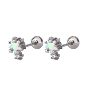 Colorful star stud earrings with iridescent opal stones and S925 sterling silver screws