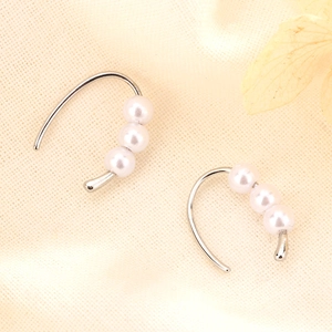 Elegant Artificial Pearl Hook Earrings Copper Silver Plated Linear Multiple Artificial Pearl Minimalist Jewelry For Women