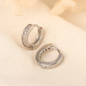S925 sterling silver hoop earrings with clear cubic zirconia pavé in minimalist style