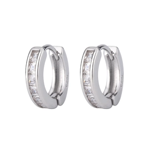 Classic silver-tone hoop earrings with square cubic zirconia stones in a row design