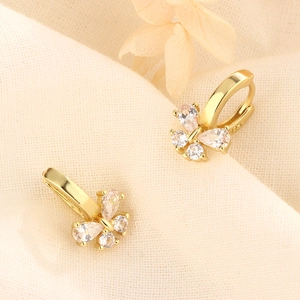 Elegant gold bow earrings with sparkling zircons and S925 silver stamp detail