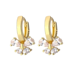 S925 sterling silver bow earrings with sparkling zirconia in a gold finish setting