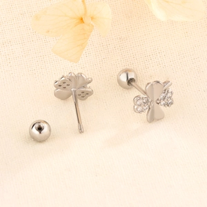 Elegant S925 sterling silver four-leaf clover screw back earrings with crystal accents