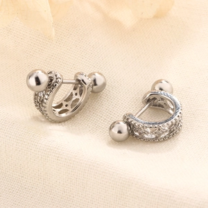 S925 sterling silver hollow hoop earrings with micro-set zircon and ball screw closure