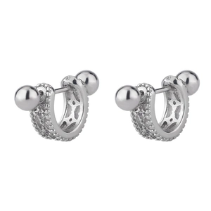 S925 sterling silver U-shaped earrings featuring micro-set cubic zirconia and ball screws