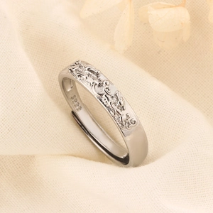Bague réglable en argent sterling S999 avec relief de dragon et finition rétro chic