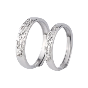 Bagues de couple en argent sterling S925 avec motif Pixiu en relief et anneau ajustable
