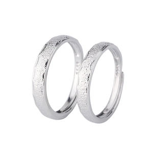 Frosted S925 sterling silver couple rings with adjustable open band for Valentine's Day
