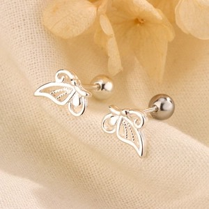 Hollow Butterfly Stud Earrings Dainty Copper Silver Plated Minimalist Screw Ball Back Sweet Jewelry For Women Girls